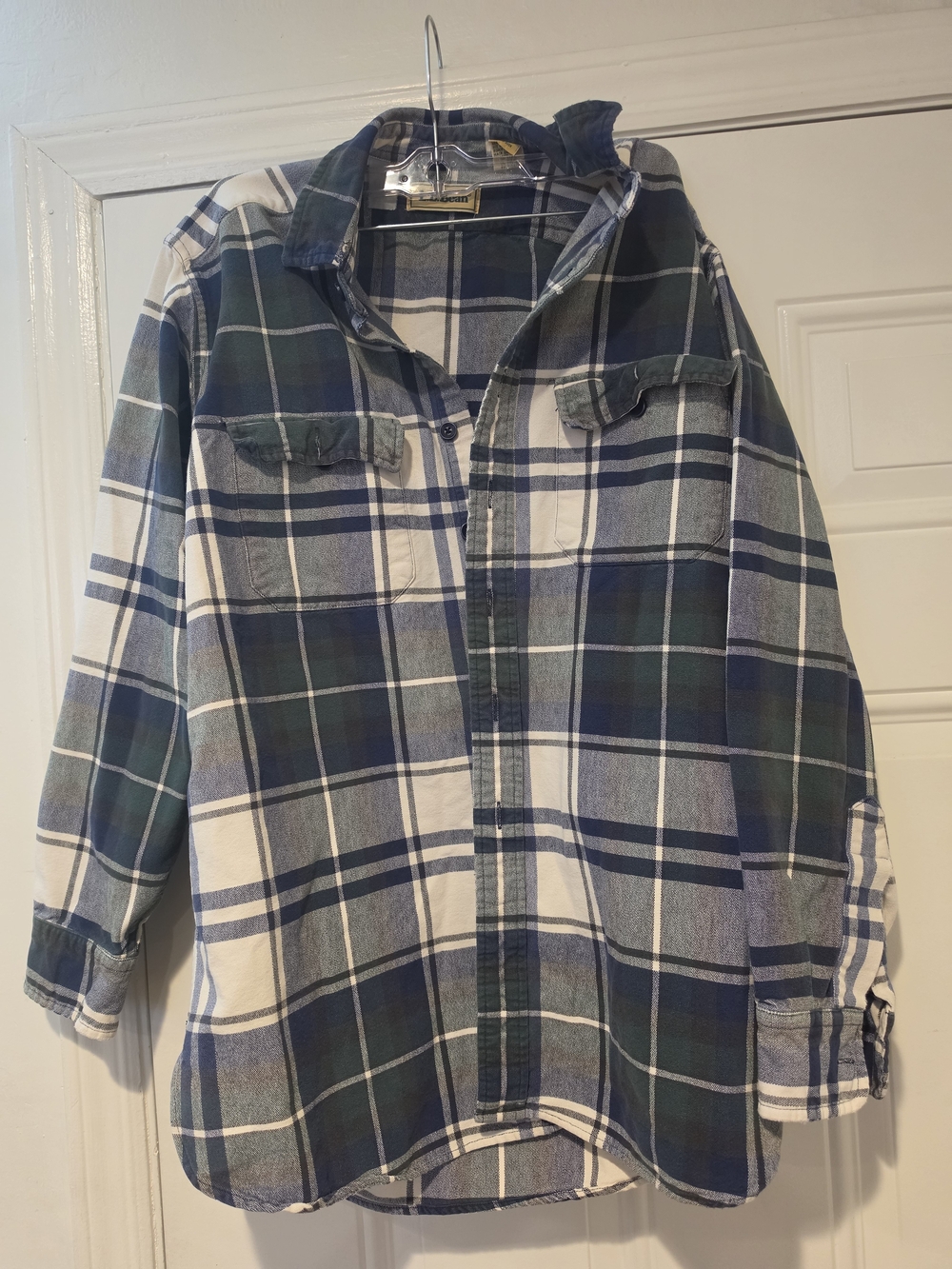 Vintage L.L. Bean Blue and Green Plaid Button Mens Shirt